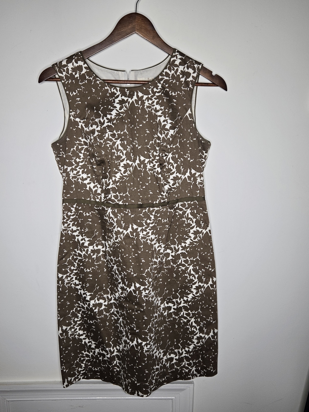 Boden Brown White Floral Leaf Print Sleeveless Sheath Dress Office Casual 6P